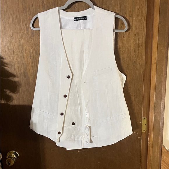 Wehilion Women’s Cream Linen-Blend 2-Piece Suit Set (Vest & Pants) Size M 40/34 - Picture 1 of 8